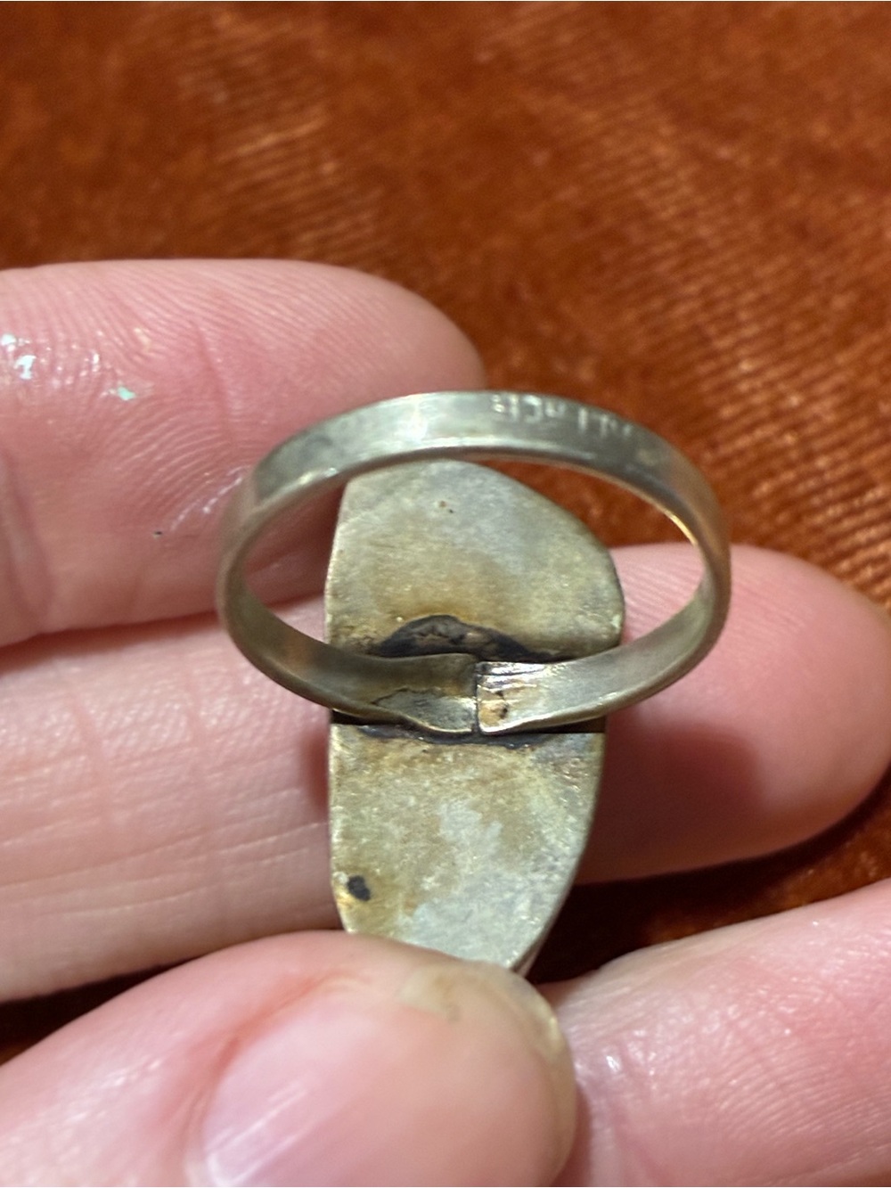 Vintage Alpaca Mexico Green Glass Abstract Face Ring - Picture 7 of 8